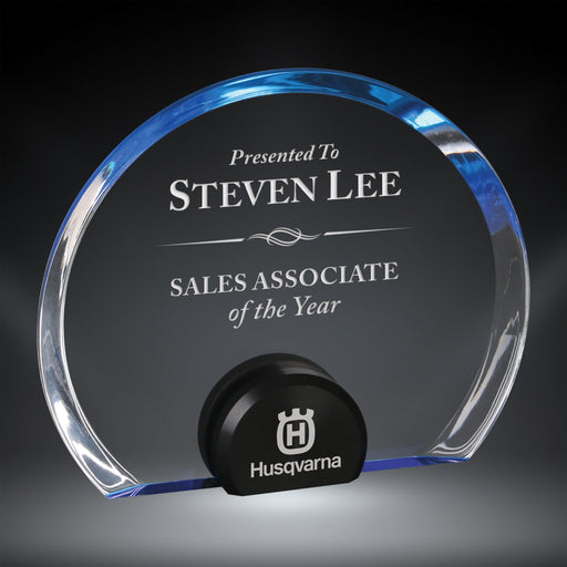 Halo Circle Acrylic Award with black anodized aluminum stand