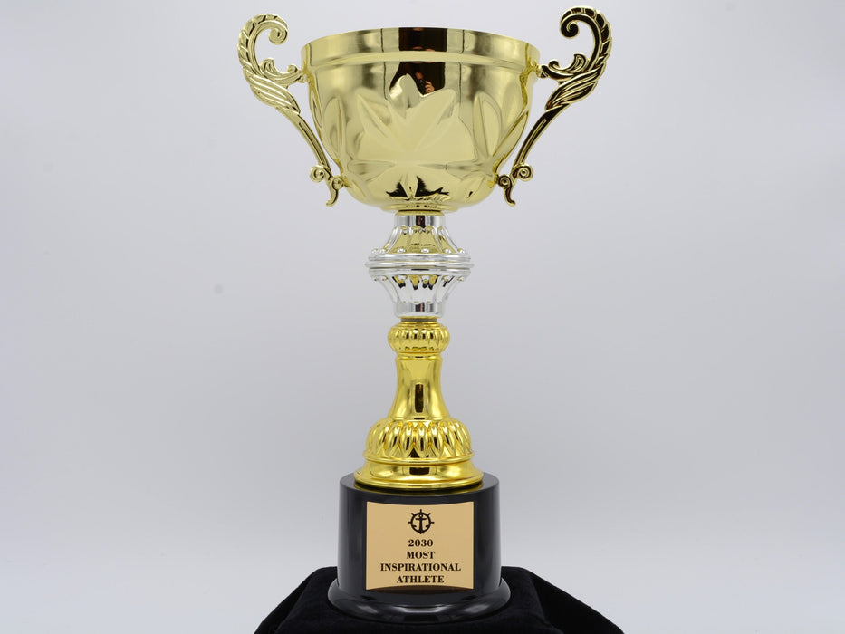 Gold Metal Cup Trophy with Handles on Weighted Plastic Base