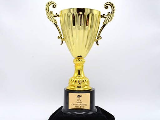 Gold Metal Cup Trophy with Handles on Weighted Plastic Base