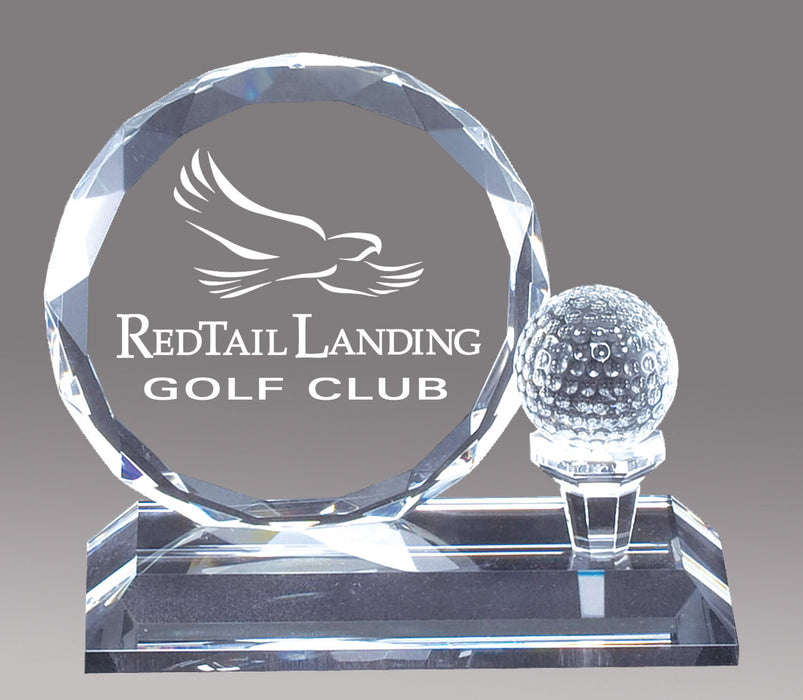 GOLF BALL FACETED CRYSTAL AWARD ON BASE