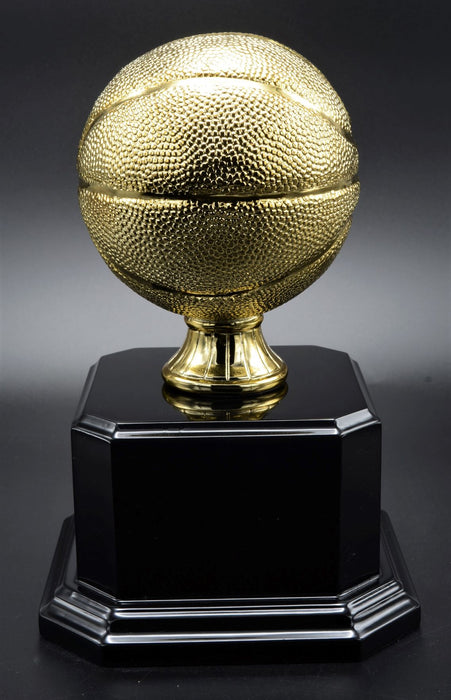 Gold Basketball Trophy on Black Piano Finish Base