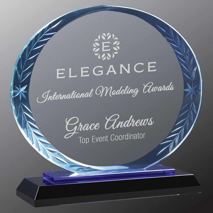 Oval Accent Glass Award on Blue & Black Base