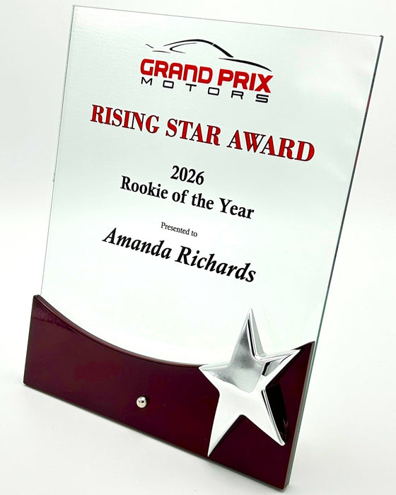 Glass Award with High Gloss Rosewood Accent and Silver Star
