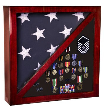 Rosewood Piano Finish Flag & Memorabilia Display Case Award