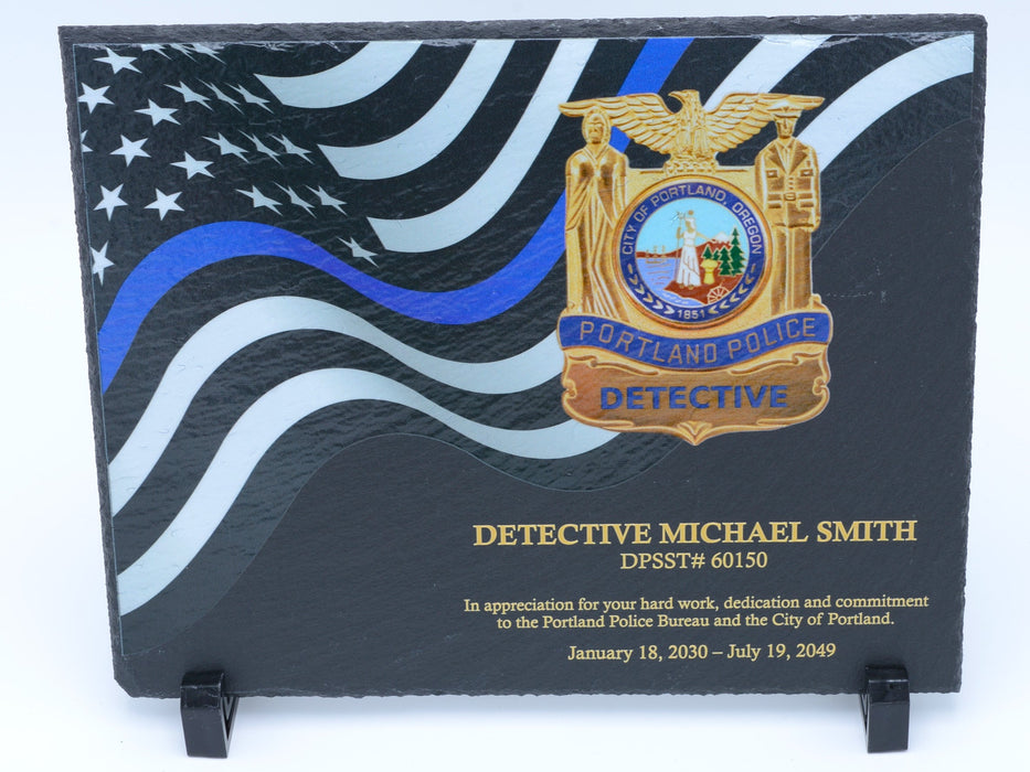 Police Slate Plaque with Blue Line