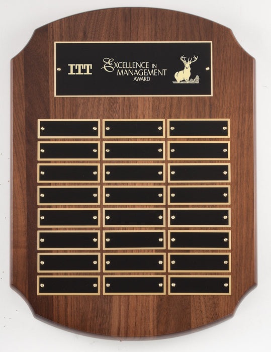 11"X15" Solid Walnut Perpetual Plaque, 24 Black Brass Plates