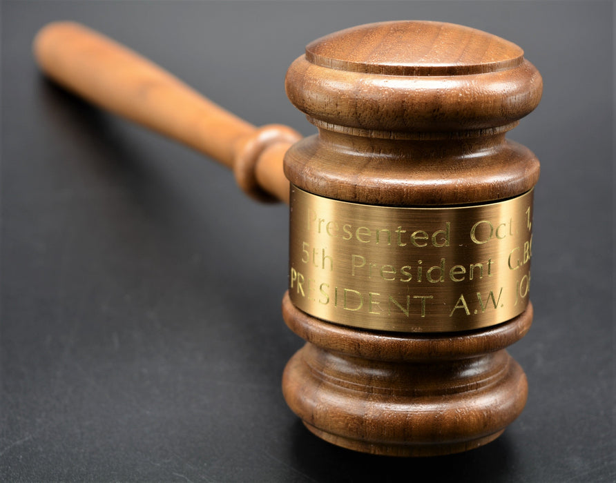 Wooden Gavel with Engraved Brass Band