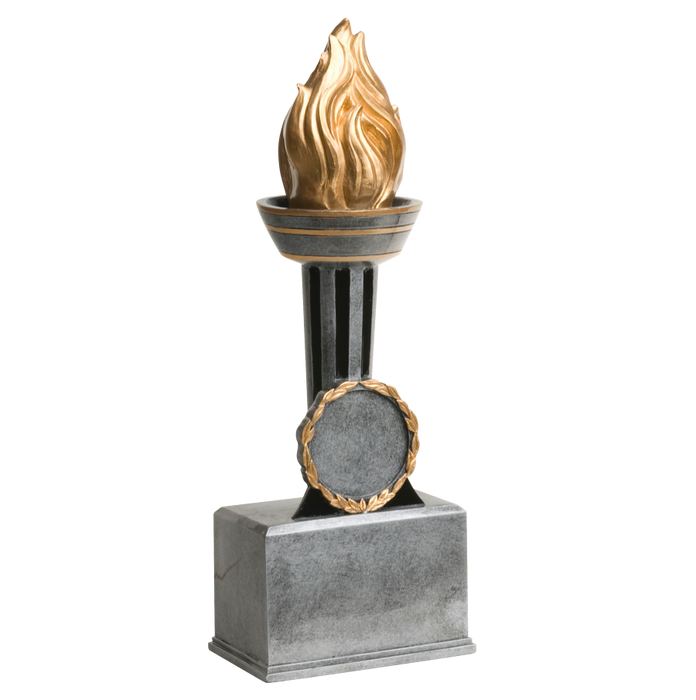 Victory Flame Trophy resin with 2" insert and engraving plate on the base