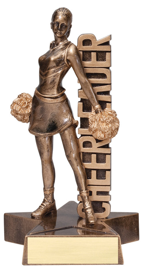 Cheerleader Trophy with Sport Name vertically