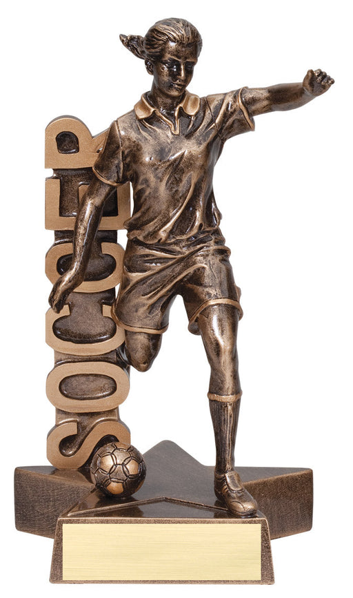 Soccer Female Figure Trophy with Sport Name vertically