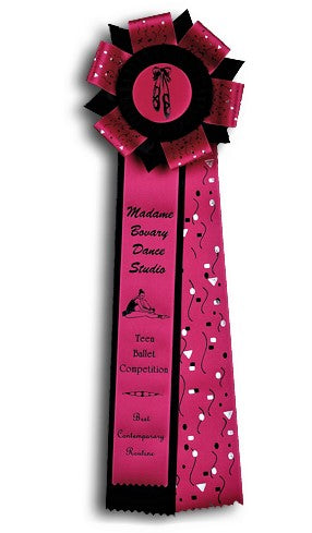 Custom Rosette Ribbon, Two Streamer with overlay