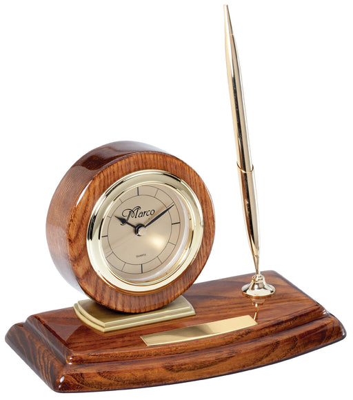 Solid Walnut Piano Finish Desk Clock with 1 Pen