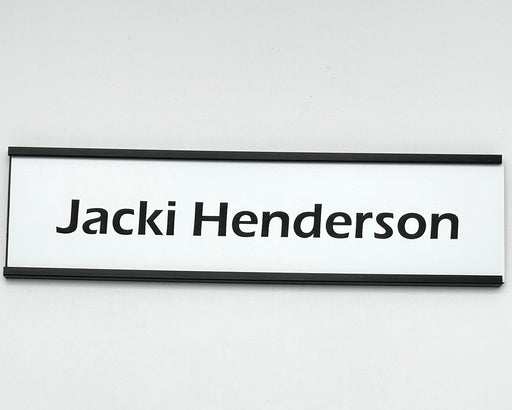 Black Metal Nameplate Holder & Engraved Nameplate