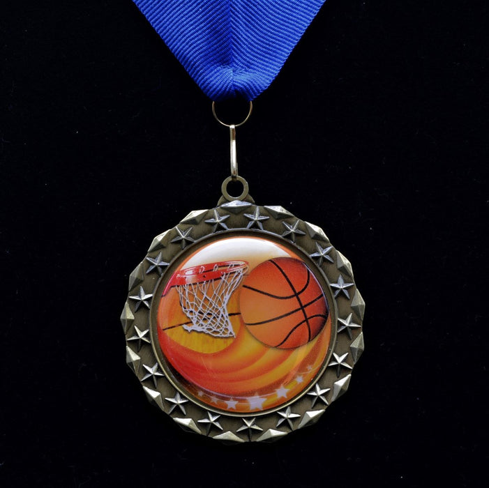 Basketball Star Medal with Colored Dome Insert