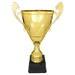 Gold Metal Cup Trophy with Flared Handles on Black Base