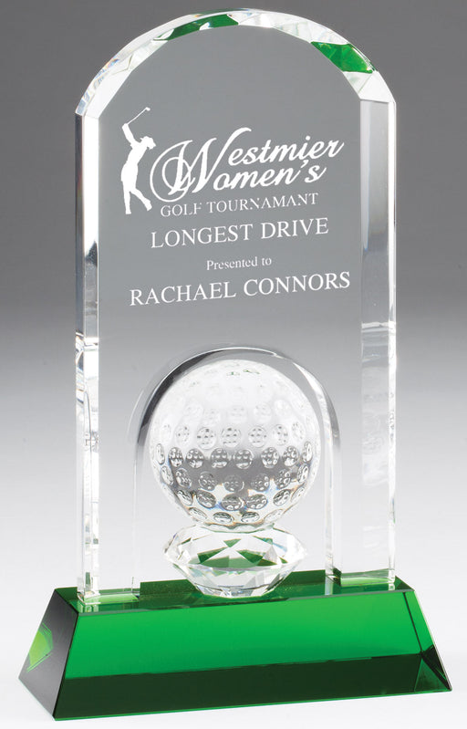 Golf Ball on Green Crystal Base Award
