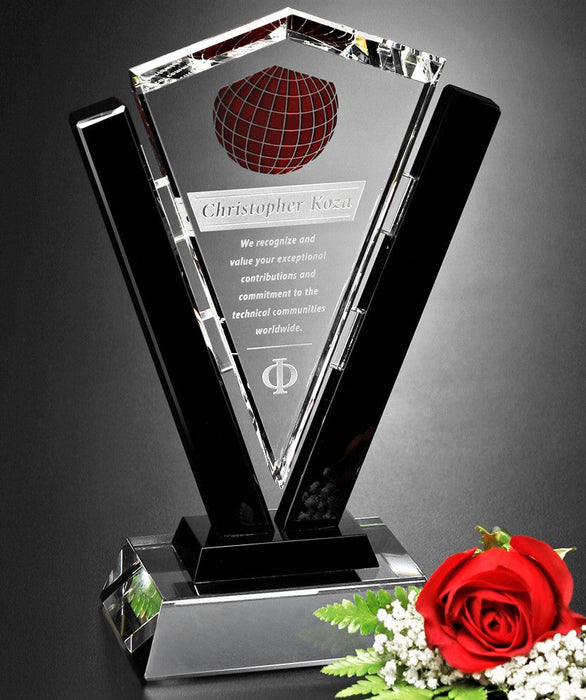 The Conquest Crystal Award is similar in design to a shield