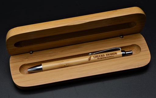 Bamboo with Silver Trim Pen with 6 3/4" x 2 1/8" Bamboo Pen Case