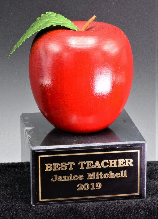 Red Wooden Apple on Black Marble Base