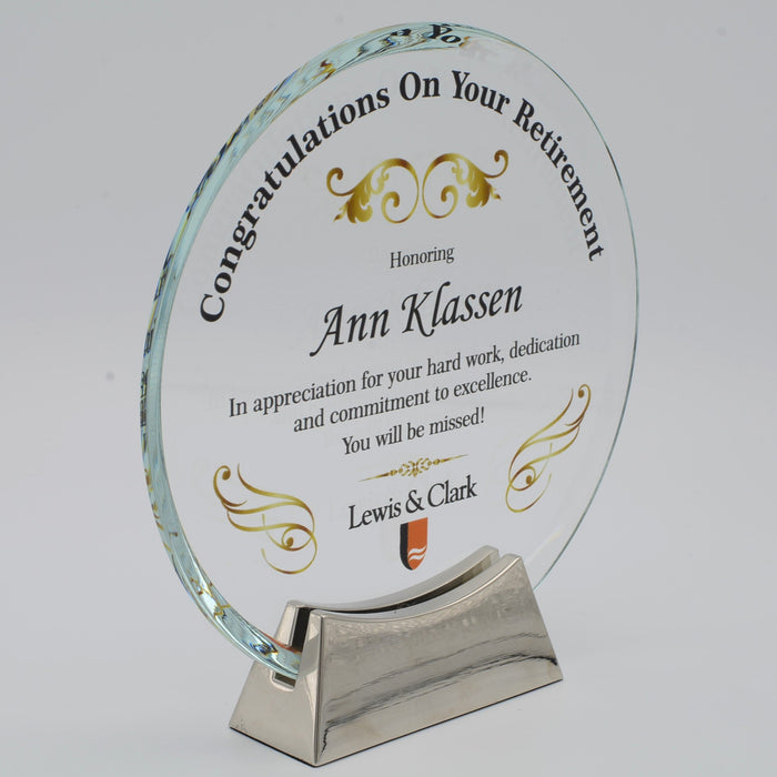 Round Platinum Glass Award with Full Metal Base