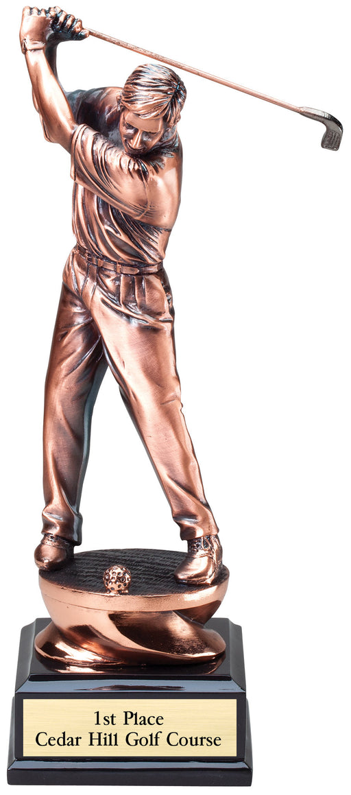 Golf Figure Trophy Resin Copper Color Finish
