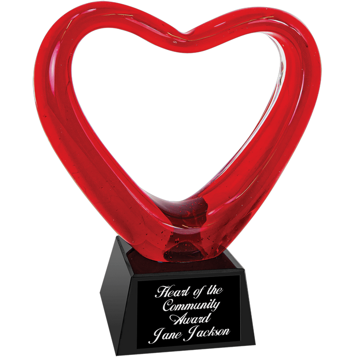 Beautiful Red Heart Art Glass mounted on Black Glass Base