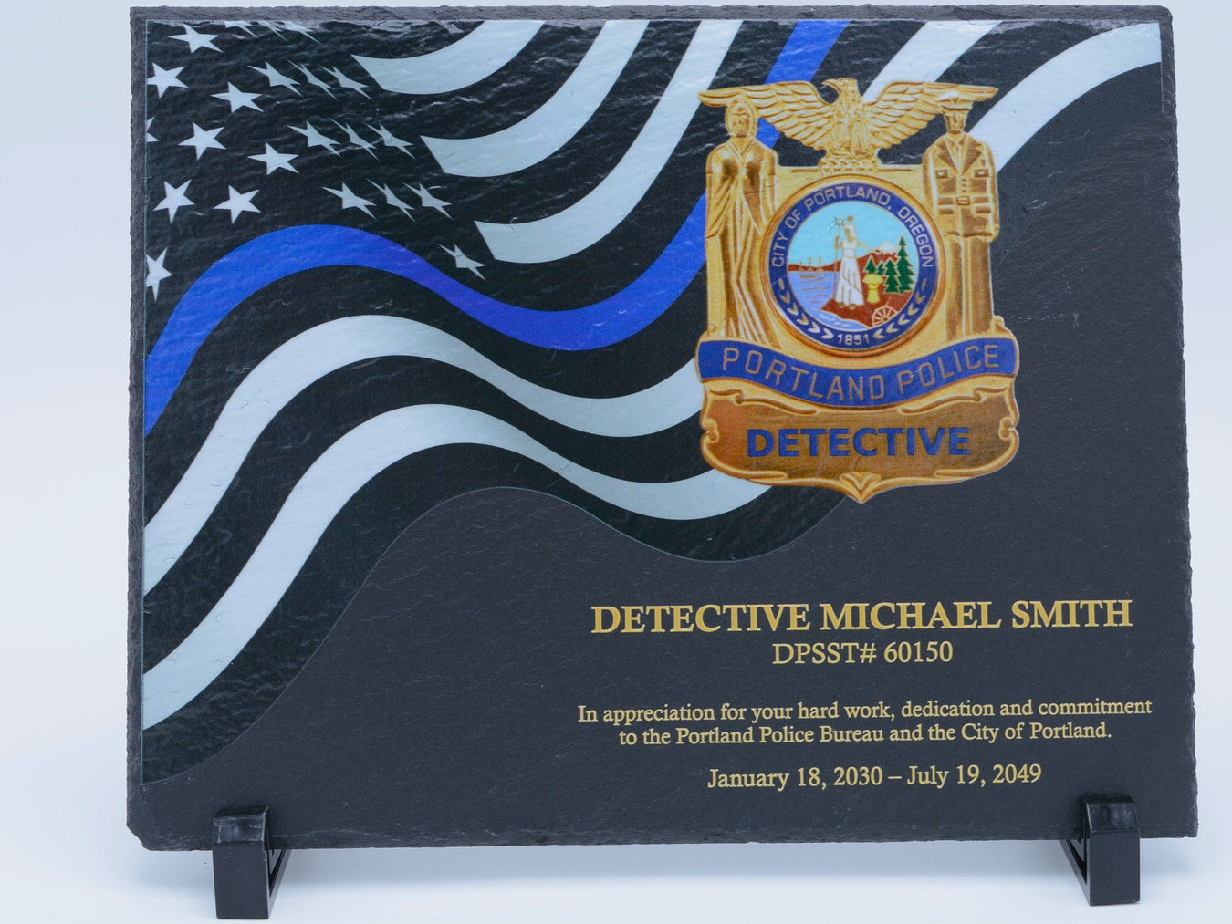 Police Blue Line Slate Plaque with Badge