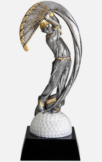 Golf Full Motion Swing Male resin trophy on black base