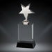 Metal Silver Star Award on Clear Crystal with Black Base