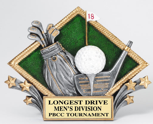 Golf Bag & Ball Trophy with Diamond Green