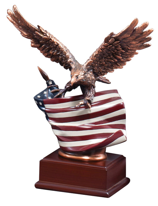 Eagle Resin Trophy with Flag on Brown Base