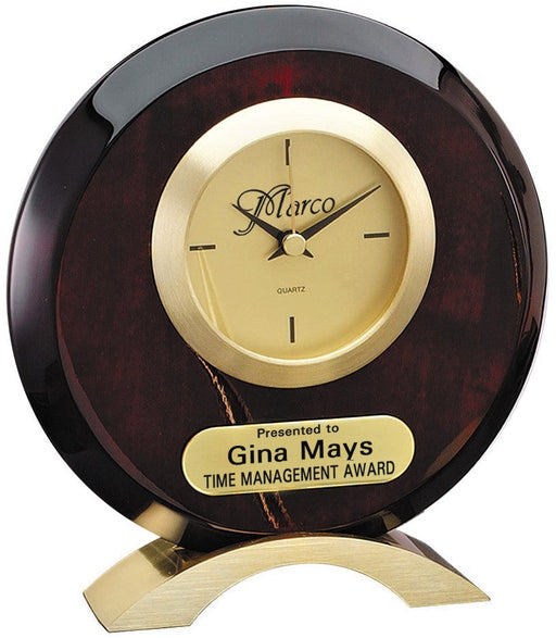 Round Rosewood Piano Finish Desk Clock with Gold Color base