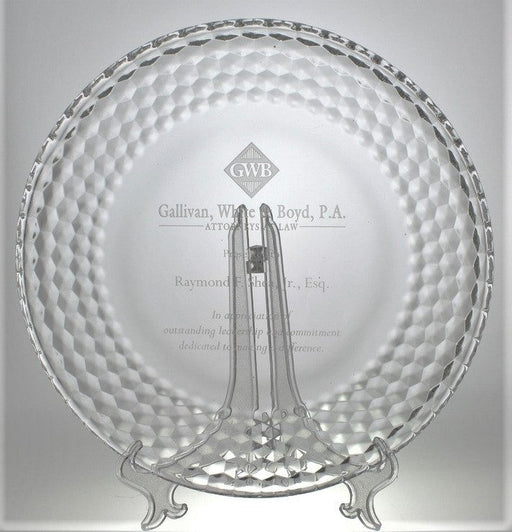 Glass Award Plate and Silver Color Metal Wire Stand
